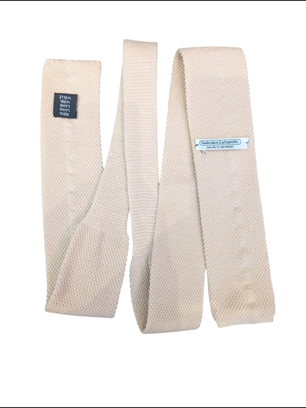 Galeries Lafayette Wool Knit Tie Beige Slim Classic Textured